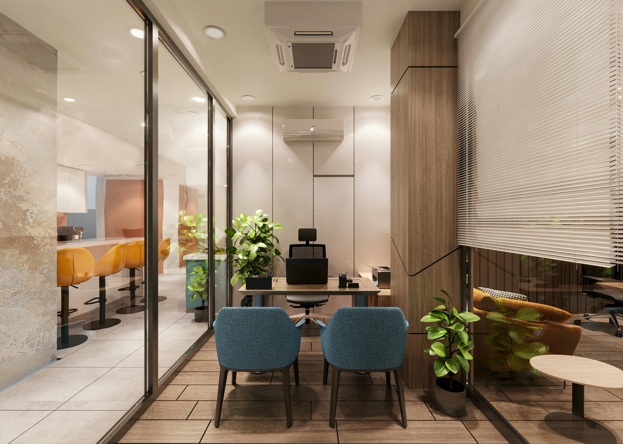 Modern Office Interior with Cozy Meeting Space · Free Stock Photo