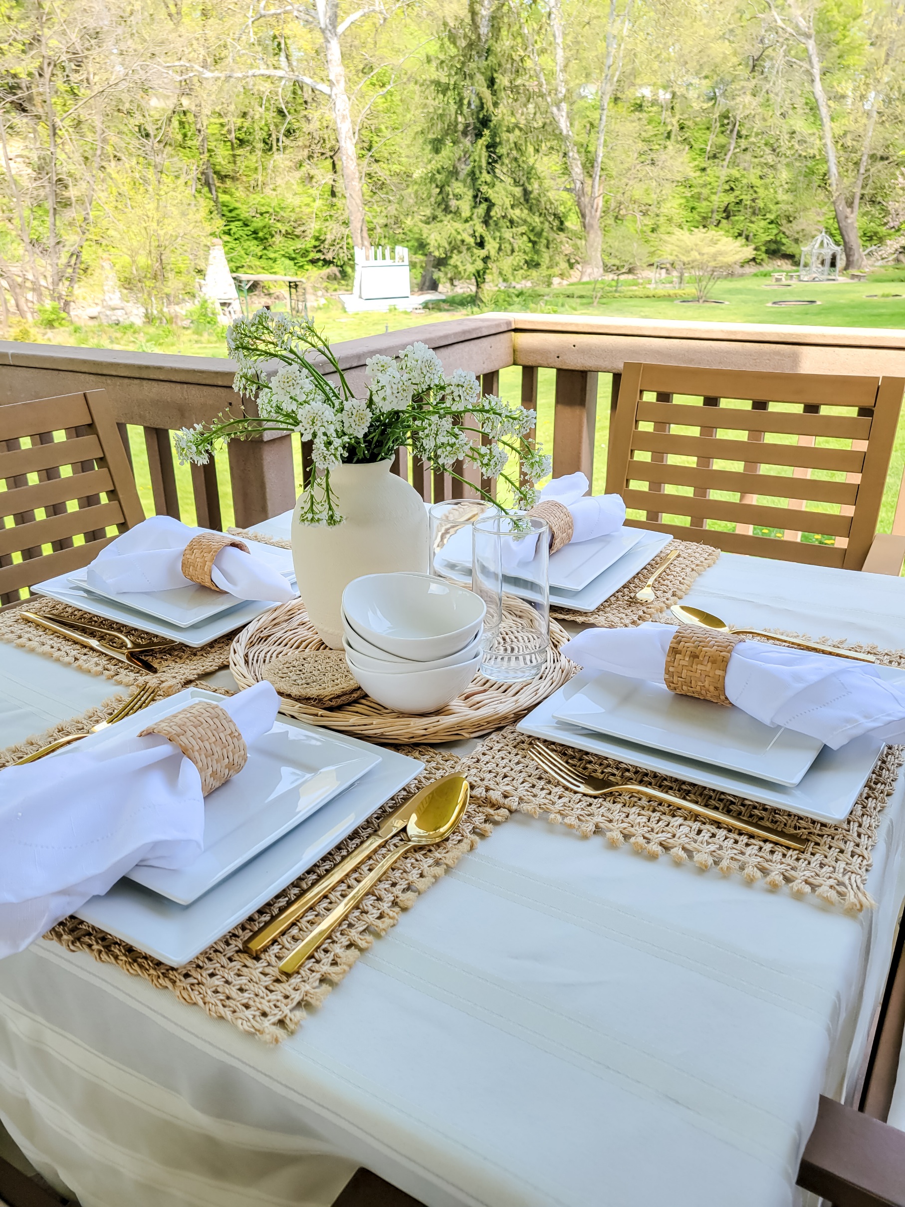 Neutral Boho Outdoor Table Setting For Spring Or Summer — Peony Street