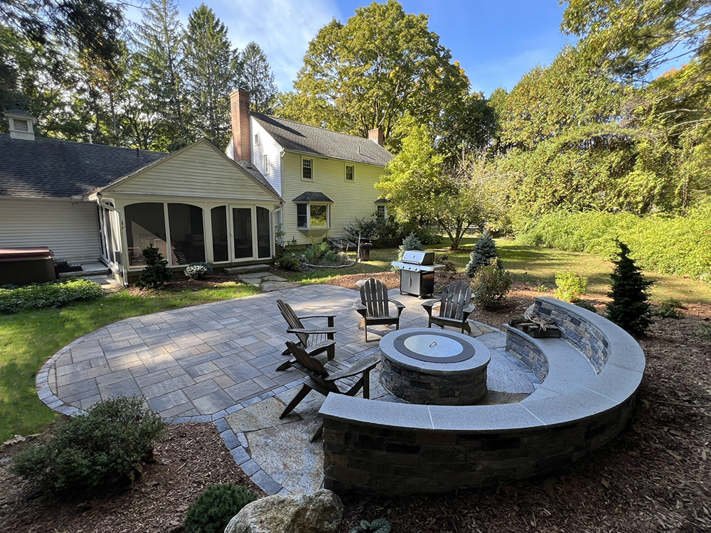 Paver Patio with built in Fire Pit- Williamsburg, MA 01096 - RJM Landscaping