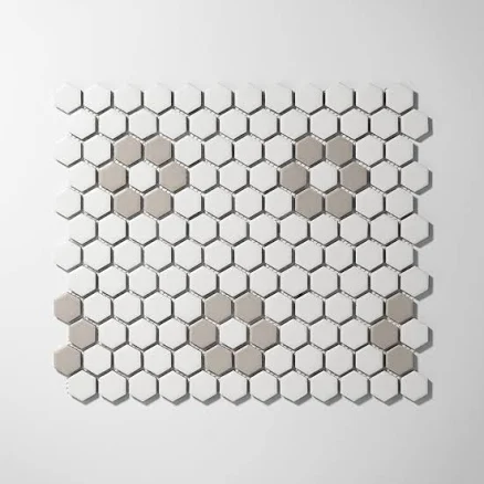 Metro Hex Matte White with Grey Flowe...