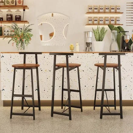 27'' Brown Wooden Round Bar Stools Se...