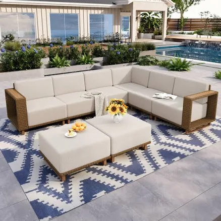 Beige L-Shaped Modular Outdoor Sectio...