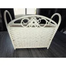 White Wicker Rattan Storage Basket Wo...