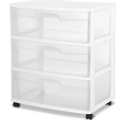 Sterilite 3 Drawer Wide Cart