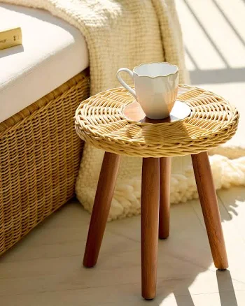 Serena & Lily Teak and Wicker Stool