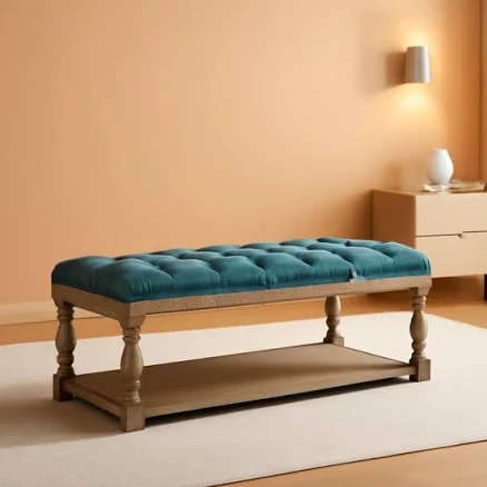Blue Rectangular Upholstered Ottoman ...