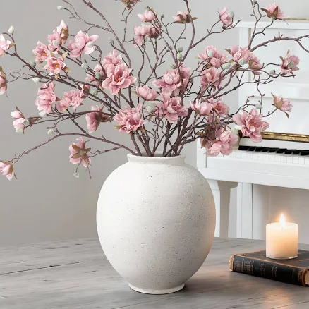 Large White Ceramic Vase, 9.8 Inch Ru...