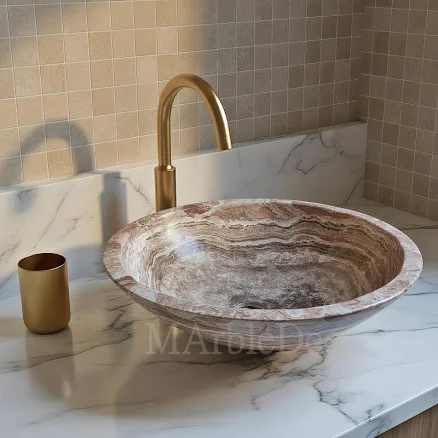 Pink Round Marble Sink - Handmade Nat...