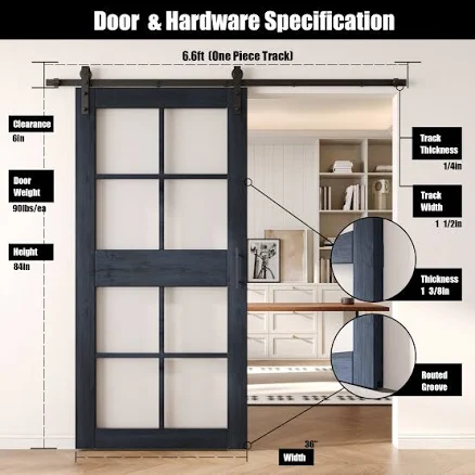80 H 8-Lite Frosted Glass Barn Door N...