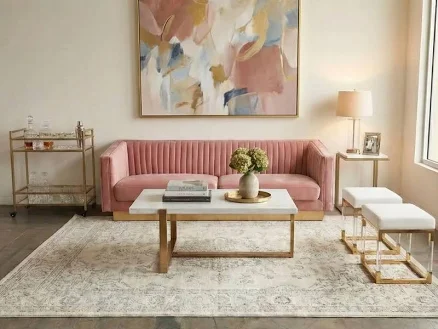 Pink Velvet Pleated Sofa | Rebound Fu...