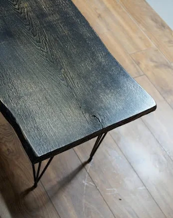 Live Edge Black Wooden Coffee Table -...