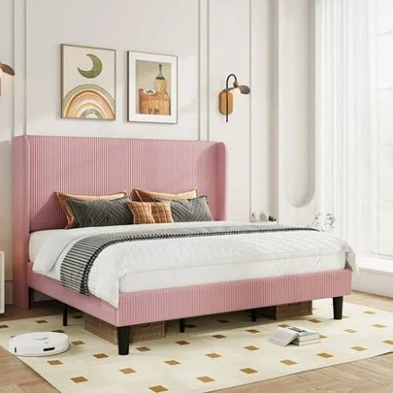 King Velvet Bed Frame with Vertical C...