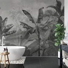 Black and White Tropical Landscape Mu...