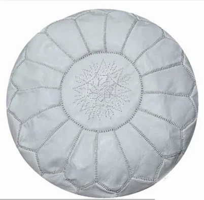 Handmade Round Leather Ottoman Pouf M...