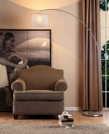 Silver Metal Arch Floor Lamp with Bei...