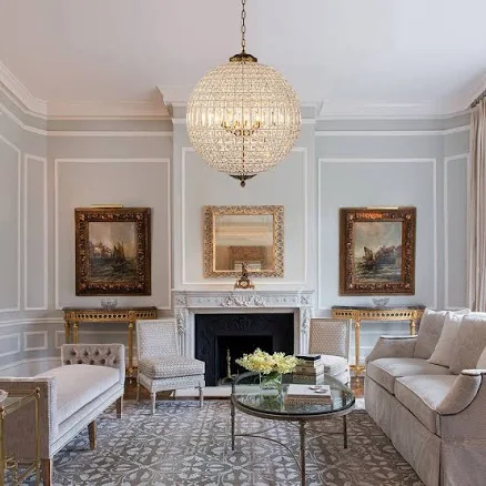 French Wide Crystal Globe Chandelier