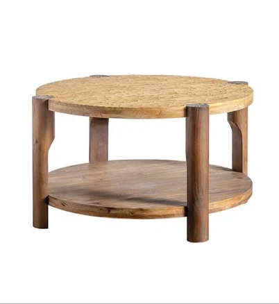 2-Tier Round Coffee Table with Storag...
