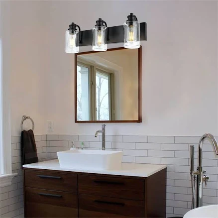3-Light Industrial Black Vanity Light...