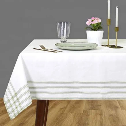 At Home Striped Border Tablecloth
