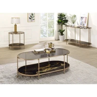 Rectangle Glass Coffee Table with Gol...