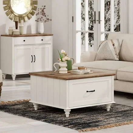 Farmhouse Coffee Table with Storage a...