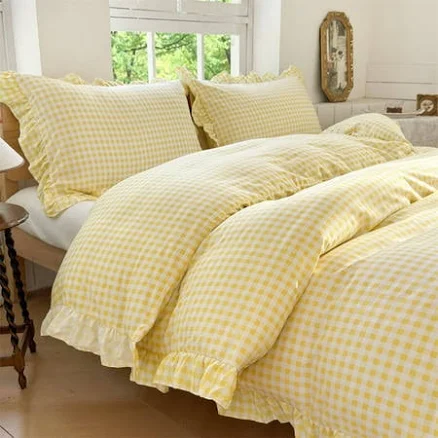 Yellow Gingham Ruffle Duvet Cover Twi...