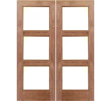3 Lite Modern Walnut Exterior Door wi...