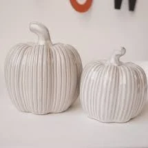 Cream Ribbed Ceramic Pumpkin: Neutral...