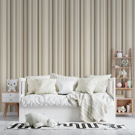 Beige Striped Vertical Stripes Peel a...