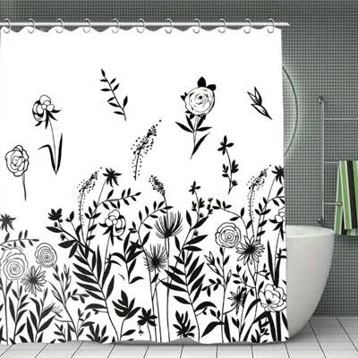 Black and White Floral Shower Curtain