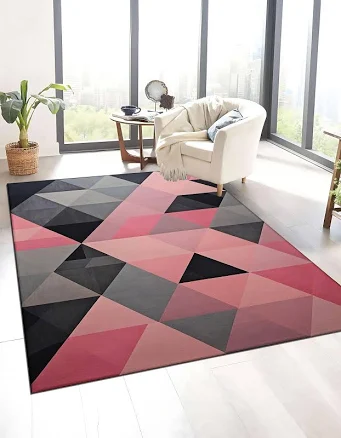 Geometric Rug: Pink, Black & Gray Sym...