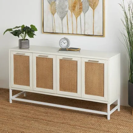 White Wooden 4 Door Media Credenza Si...