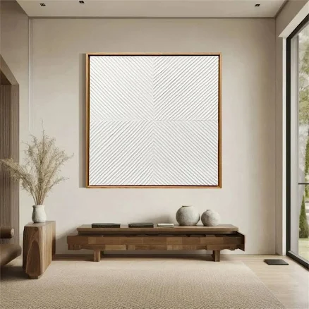 White Square Minimalist Line Textured...