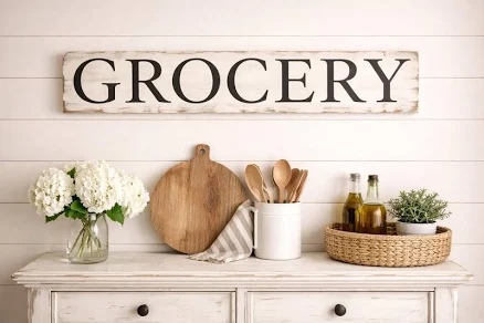 Grocery sign / large wood sign / dist...