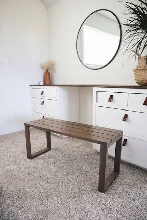 Oak slat bench, Wood bench, Natural w...