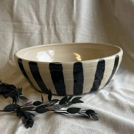 NEW Striped Fruit Bowl, handmade cera...