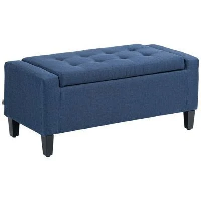 HOMCOM Linen Tufted Storage Ottoman B...