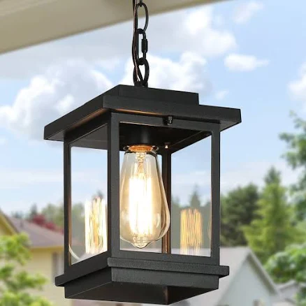 LNC Black Outdoor Hanging Lantern wit...