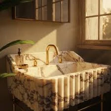 Fluted Carrara Marble Sink with Conso...