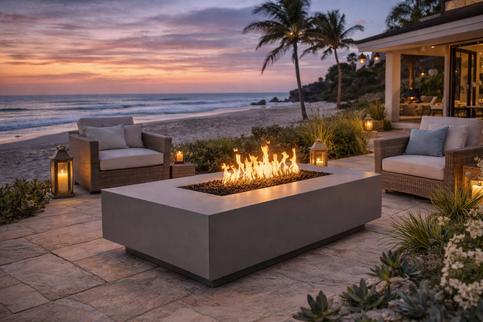 The Outdoor Plus Cabo Linear Concrete Fire Pit