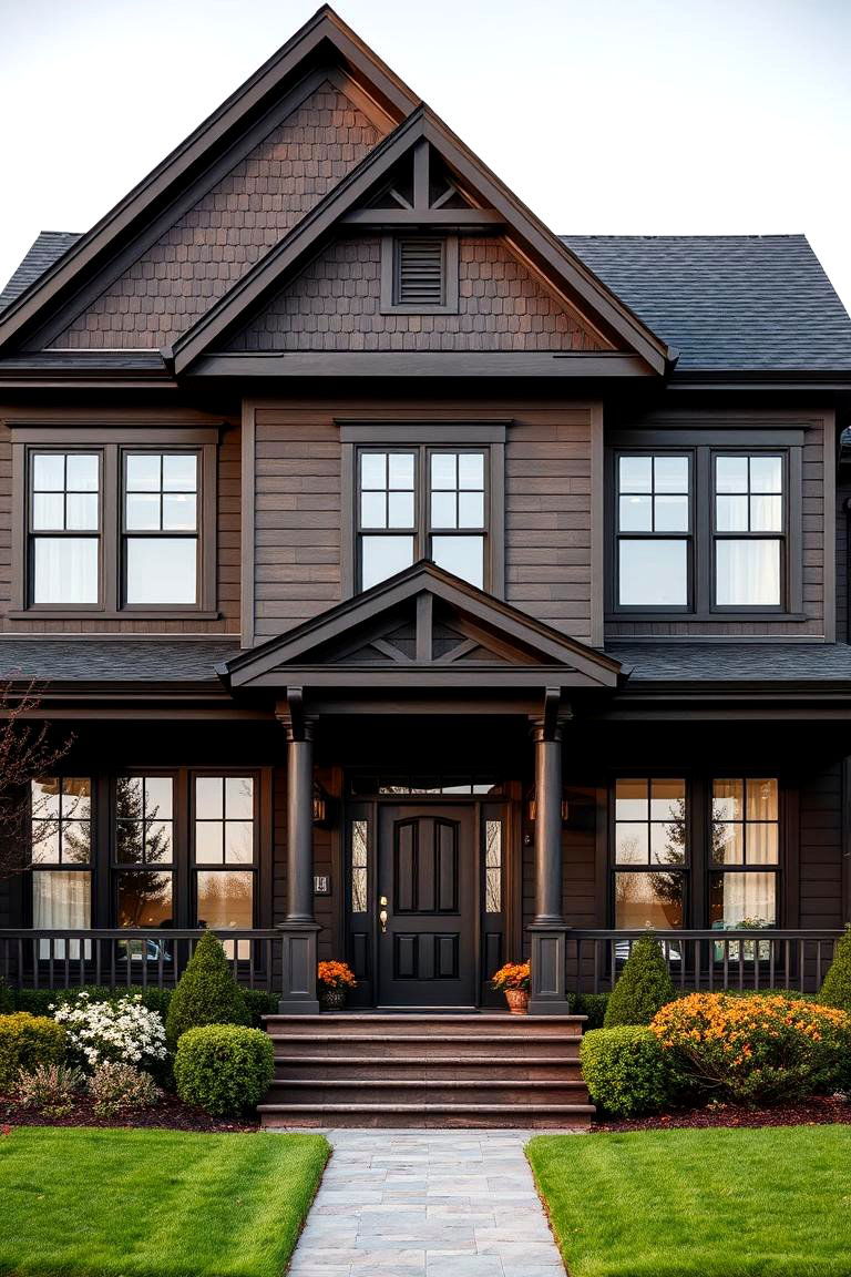 24 Dark Brown House with Black Trim Design Inspiration