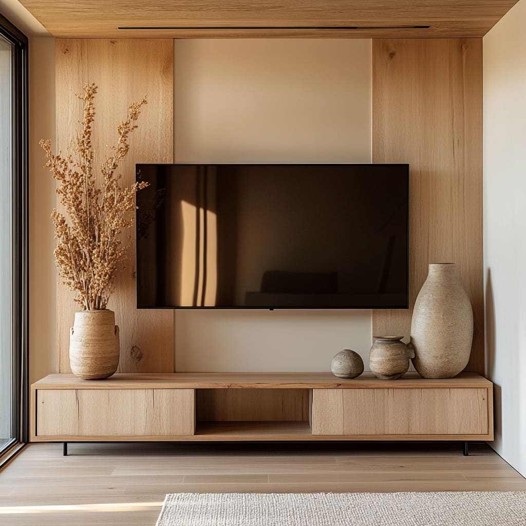 Modern TV Wall Design: Minimalist, Farmhouse, Japandi Blend