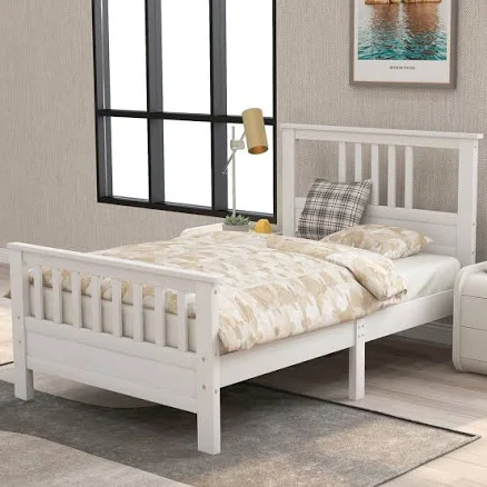 Full Size Wood Platform Bed with Head...