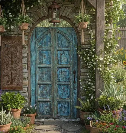 Antique Arched Painted Double Door: R...