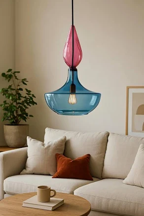 Hand-blown Glass Pendant Light | Pink...