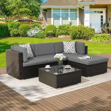 Sonkuki 5-Piece Wicker Patio Conversa...