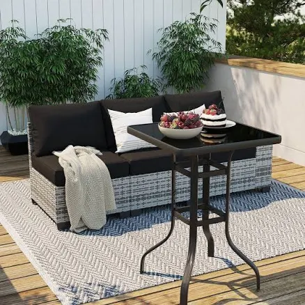 4-Piece Gray Wicker Rattan Patio Conv...