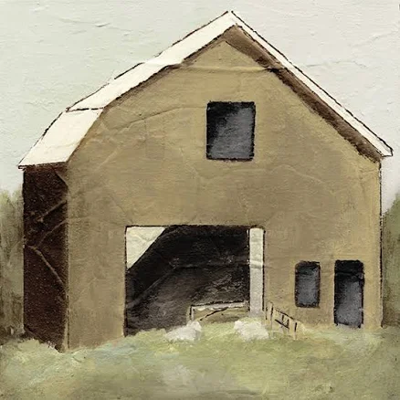 Antique Farmhouse Abstract Brown Barn...