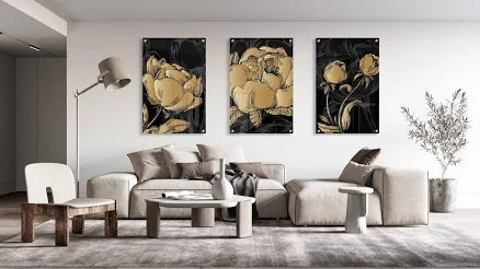 Golden Peonies Modern Wall Art Prints