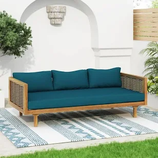 Teak Color Wood Frame 3 Seater Outdoo...